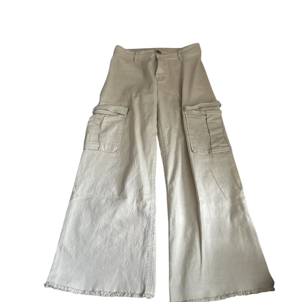 Dex Light Beige High-Rise Wide Leg Cargo Pants